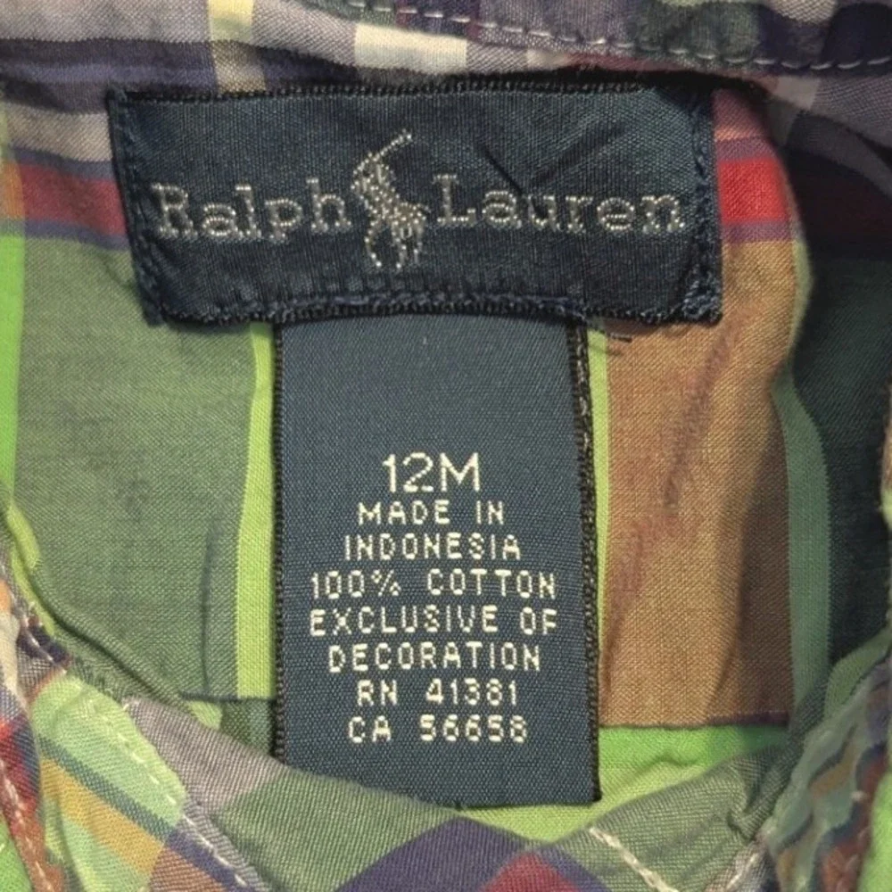 Ralph Lauren Boys 12M Green Plaid Short Sleeve Button Down Shirt 320178644
